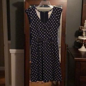 Navy and white polka dot dress.